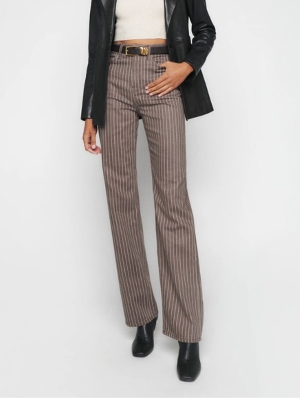 Reformation Jeans Wilder High Rise Wide Leg Pants in Cacao Pinstripe